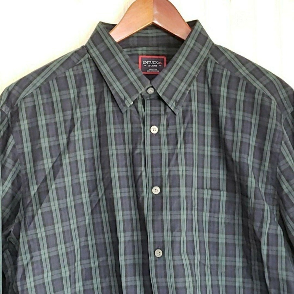 UNTUCKit Shirt Mens XL Blue Green Plaid Long Sleeve Cotton Button-Up Casual